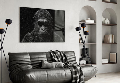 Dark Gorilla In Silver Rain Glass Wall Art