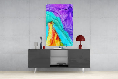 Molten Amber Turquoise Ink Glass Wall Art