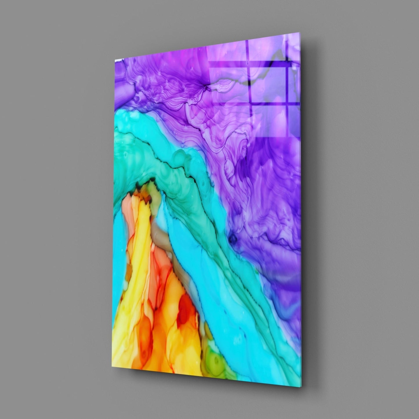 Molten Amber Turquoise Ink Glass Wall Art