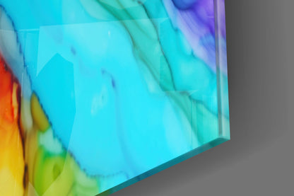 Molten Amber Turquoise Ink Glass Wall Art
