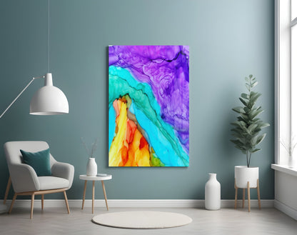 Molten Amber Turquoise Ink Glass Wall Art