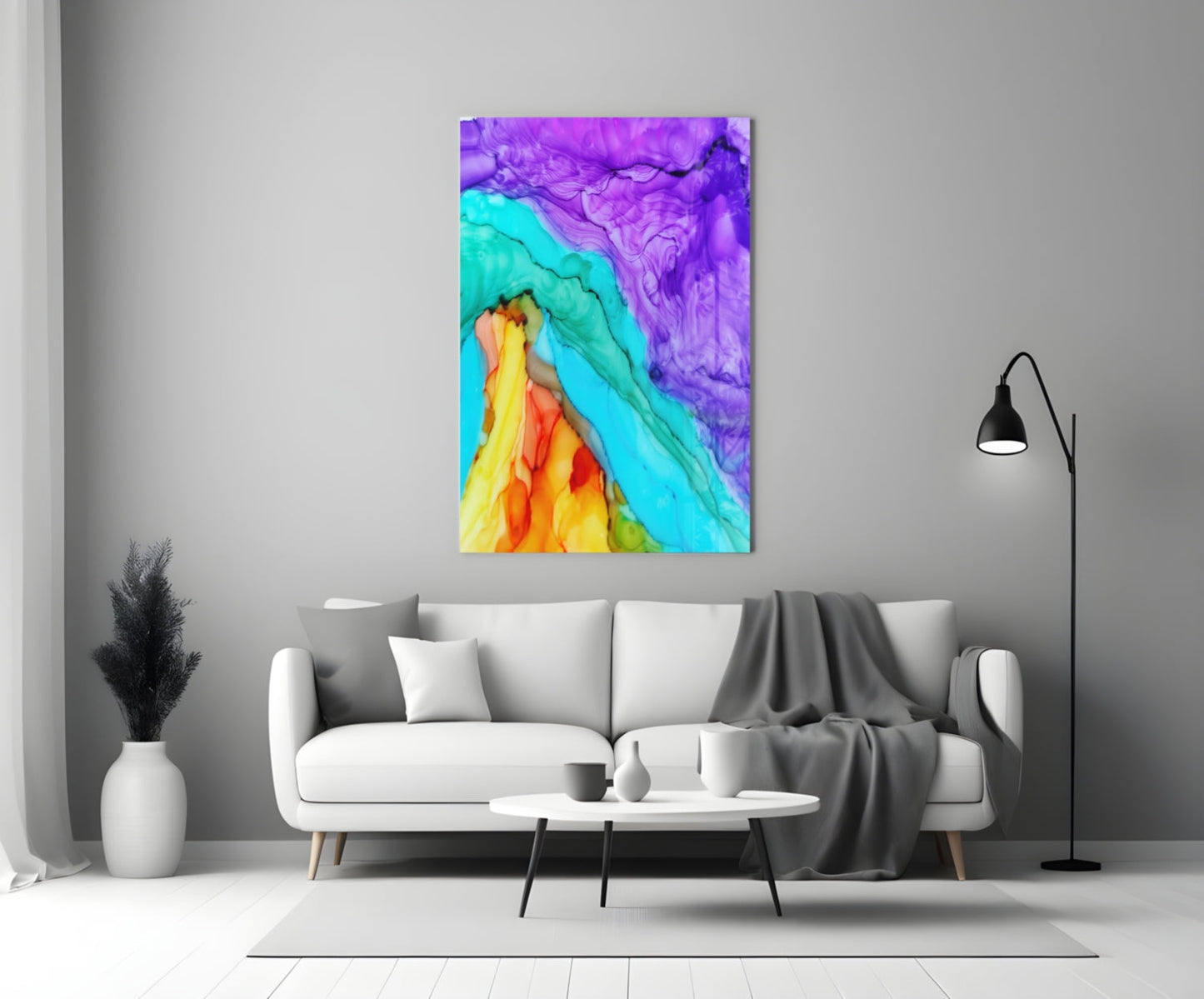 Molten Amber Turquoise Ink Glass Wall Art