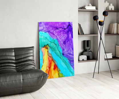 Molten Amber Turquoise Ink Glass Wall Art