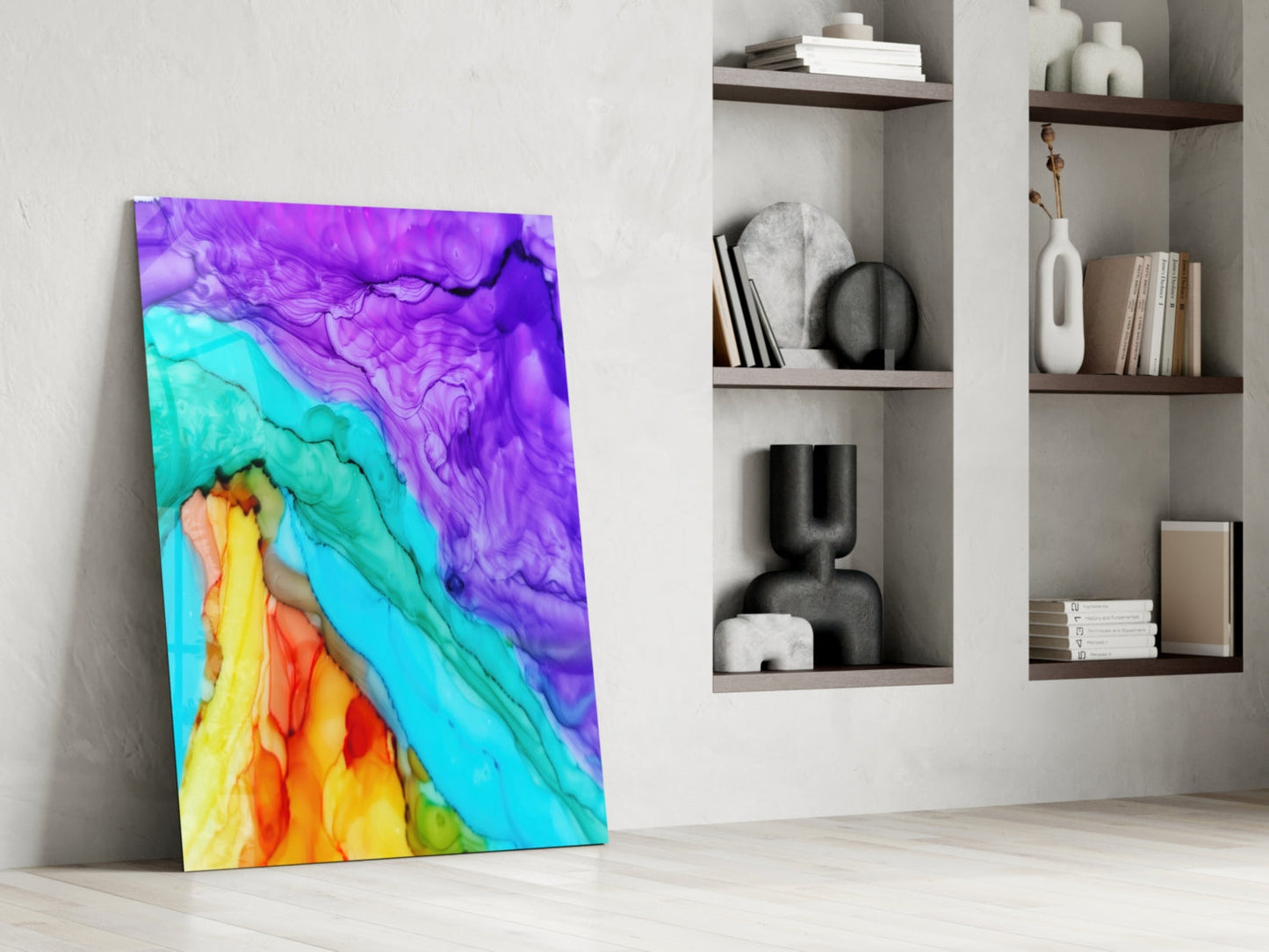 Molten Amber Turquoise Ink Glass Wall Art