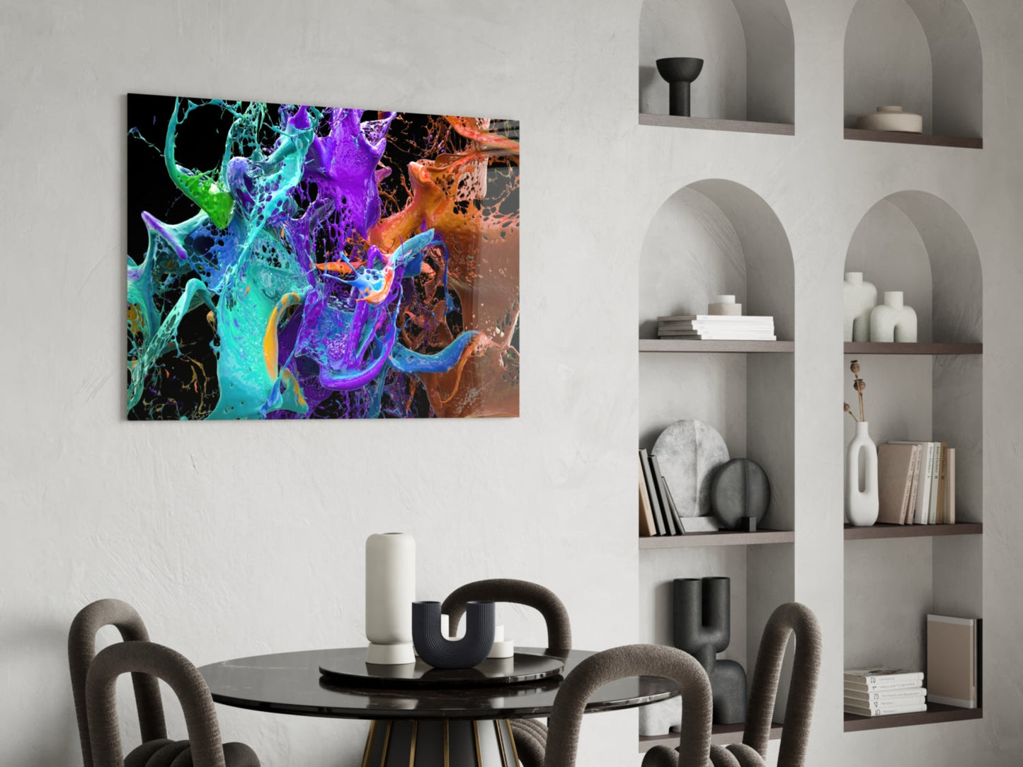 Teal Purple Paint Splash Glass Wall Art