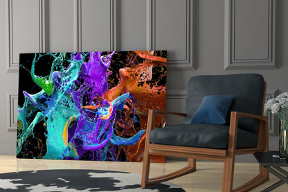 Teal Purple Paint Splash Glass Wall Art