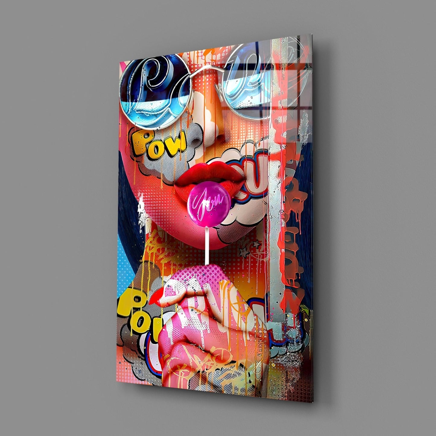 Pop Art Bubblegum Graffiti Face Glass Wall Art