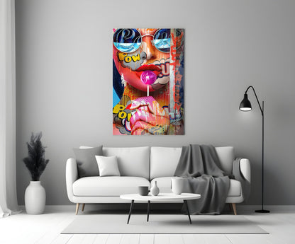 Pop Art Bubblegum Graffiti Face Glass Wall Art