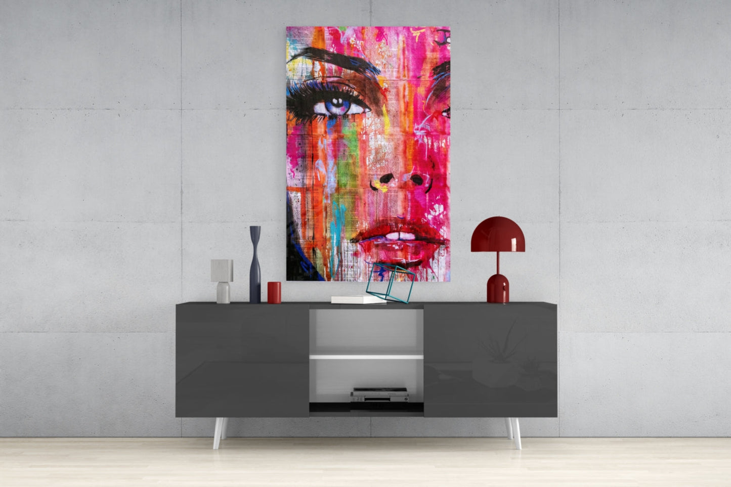 Pink Graffiti Pop Face Glass Wall Art