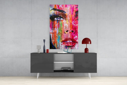 Pink Graffiti Pop Face Glass Wall Art