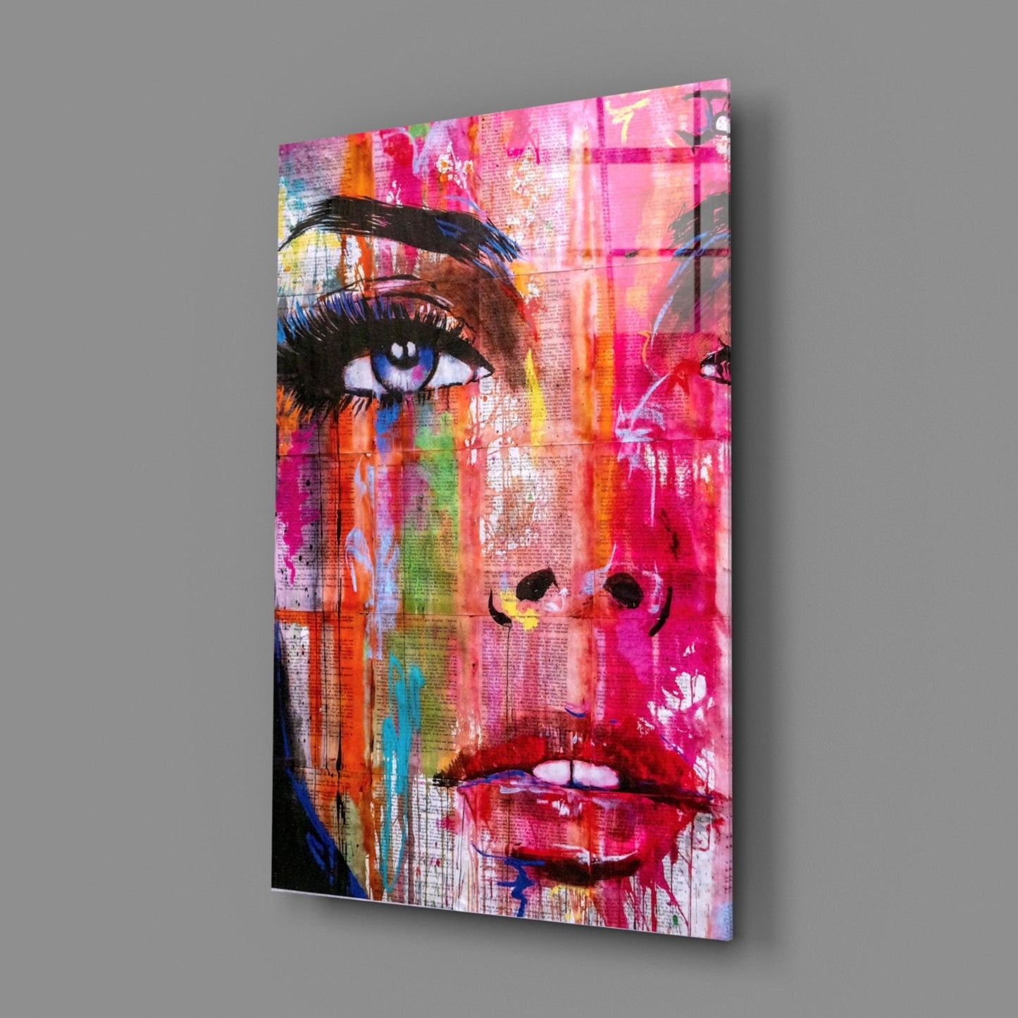 Pink Graffiti Pop Face Glass Wall Art