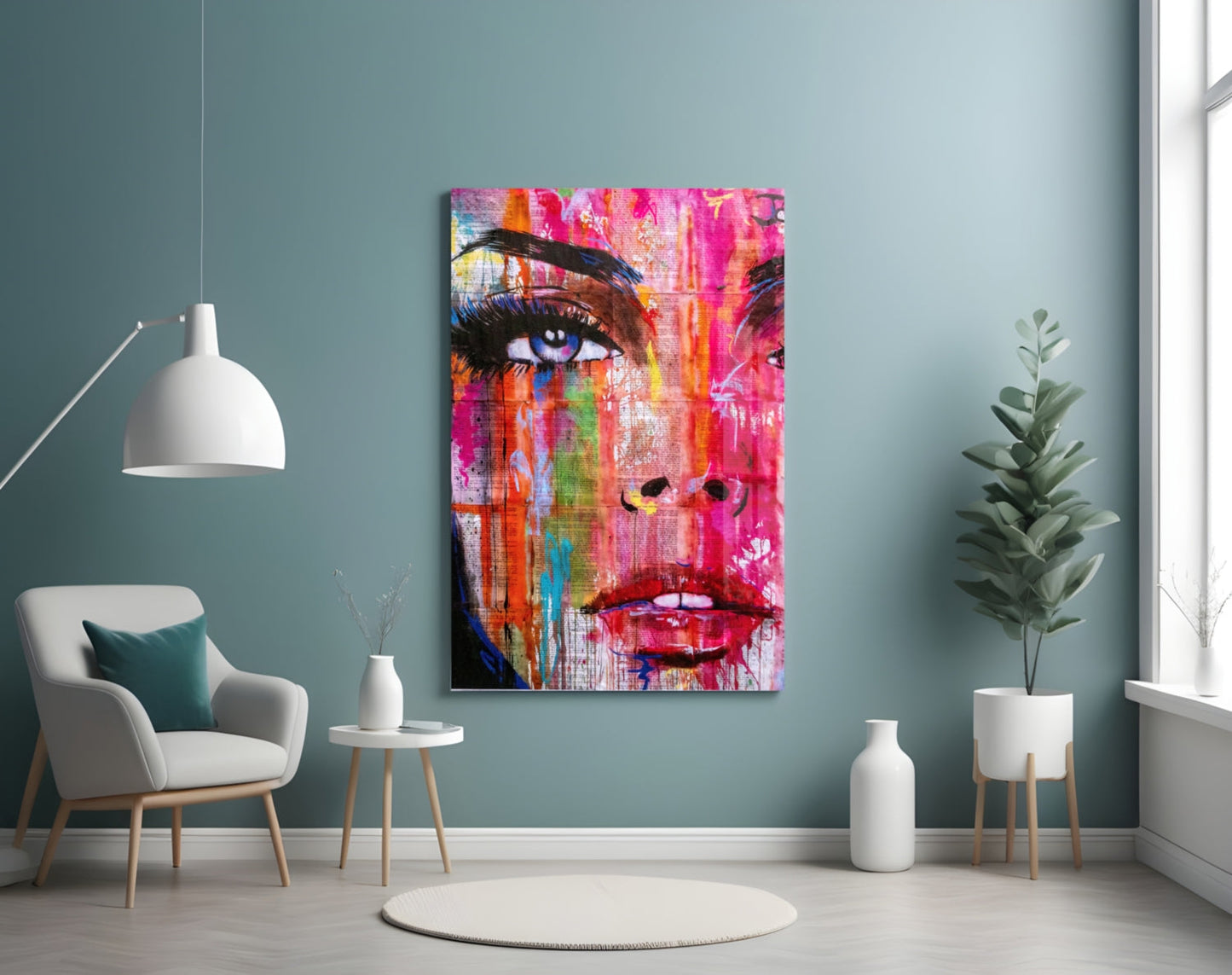 Pink Graffiti Pop Face Glass Wall Art