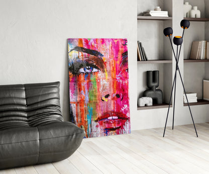 Pink Graffiti Pop Face Glass Wall Art
