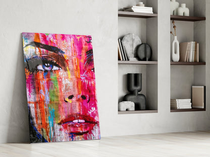 Pink Graffiti Pop Face Glass Wall Art