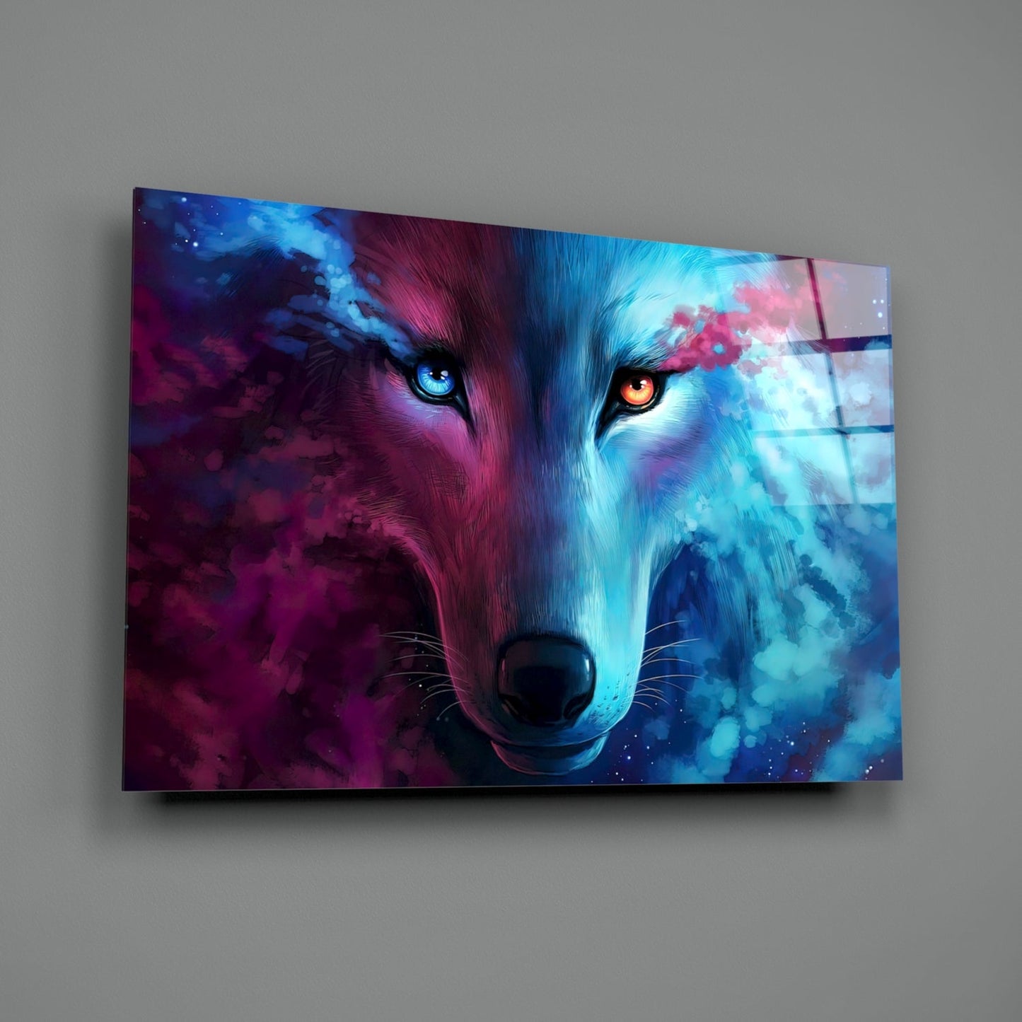 Neon Smoke Wolf Glass Wall Art