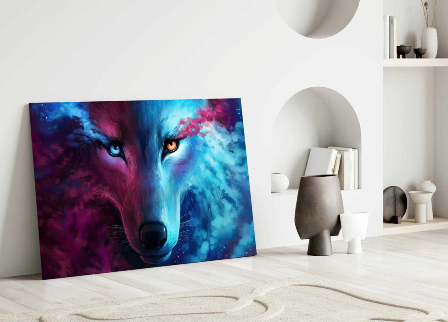 Neon Smoke Wolf Glass Wall Art