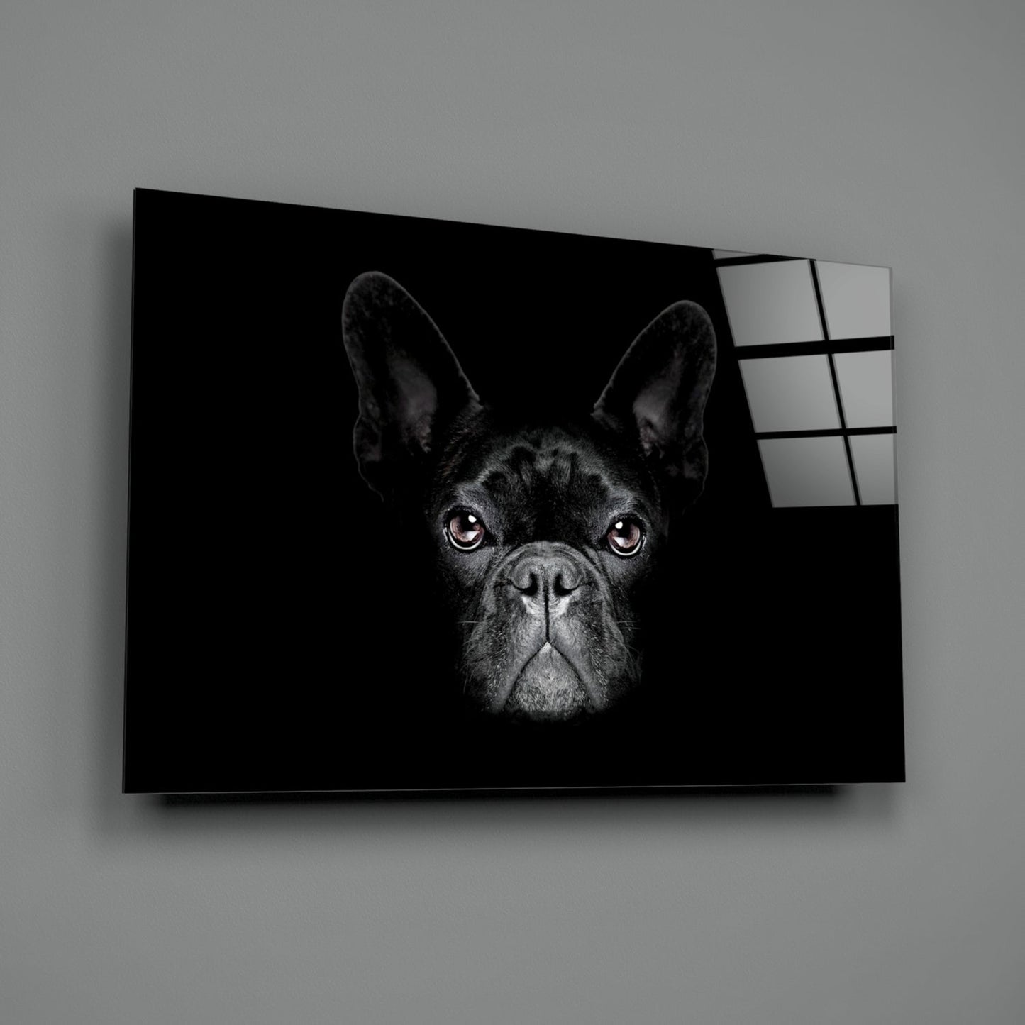 Black French Bulldog Portrait Glass Wall Art