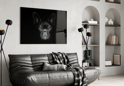 Black French Bulldog Portrait Glass Wall Art