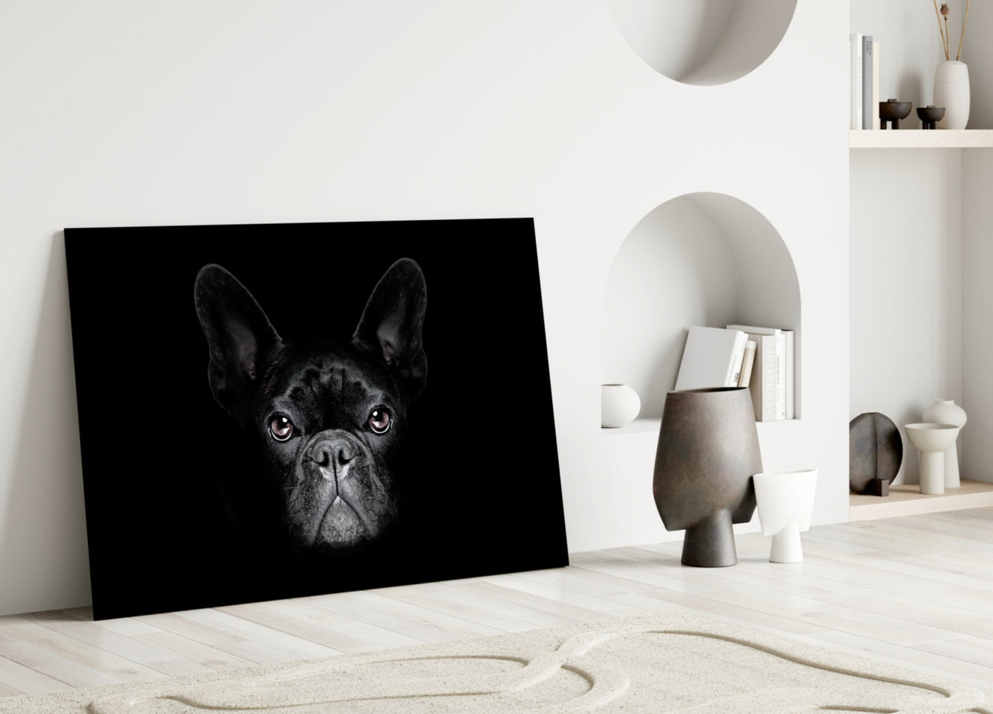 Black French Bulldog Portrait Glass Wall Art
