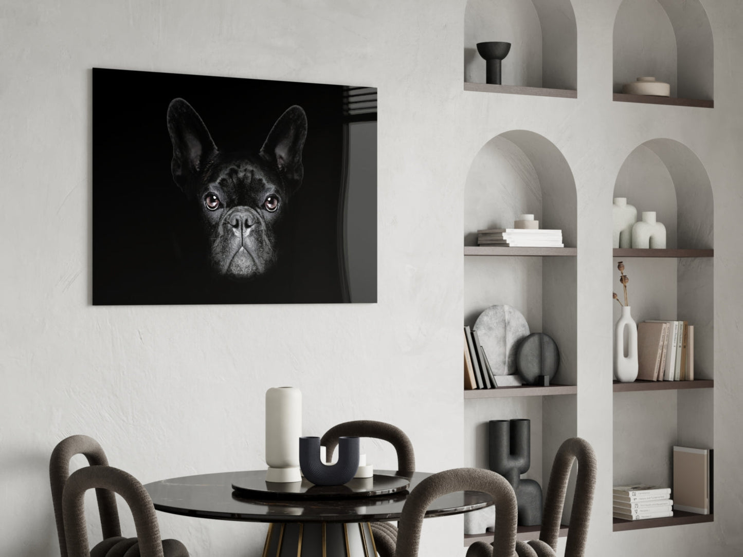 Black French Bulldog Portrait Glass Wall Art