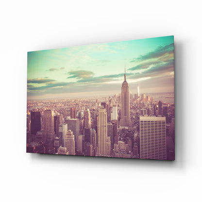 Teal Sky Aerial Manhattan Skyline Glass Wall Art