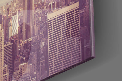 Teal Sky Aerial Manhattan Skyline Glass Wall Art
