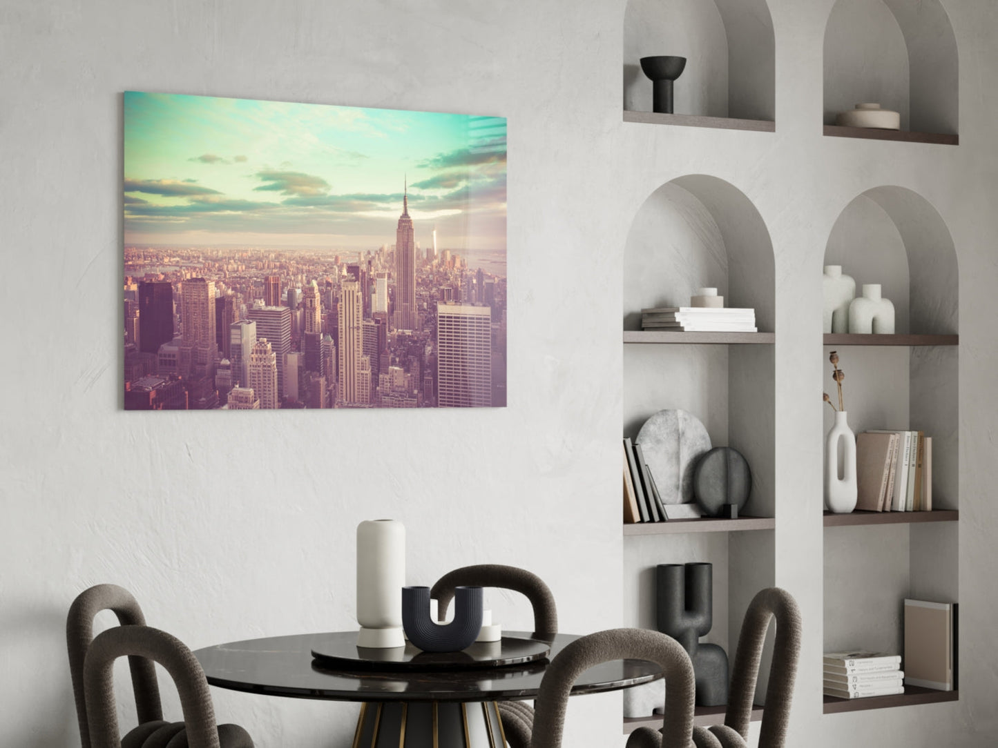 Teal Sky Aerial Manhattan Skyline Glass Wall Art