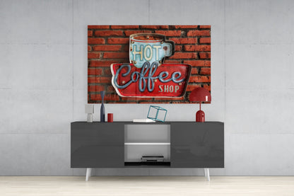Vintage Coffee Shop Sign Red Brick Glass Wall Art