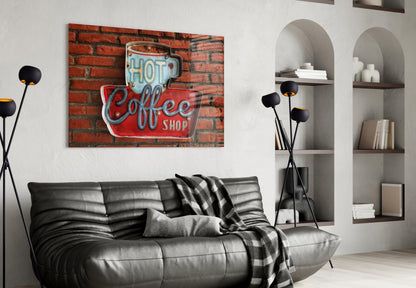 Vintage Coffee Shop Sign Red Brick Glass Wall Art