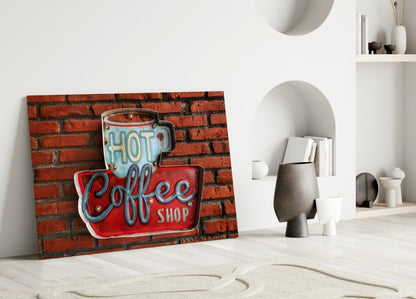 Vintage Coffee Shop Sign Red Brick Glass Wall Art