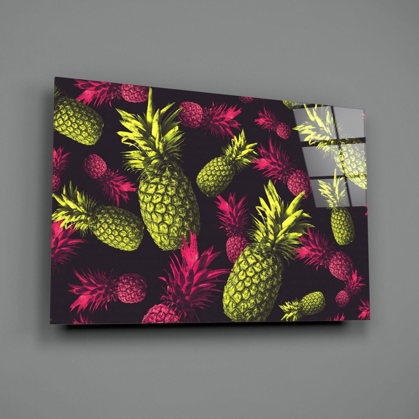 Tropical Pineapple Toss Print Glass Wall Art