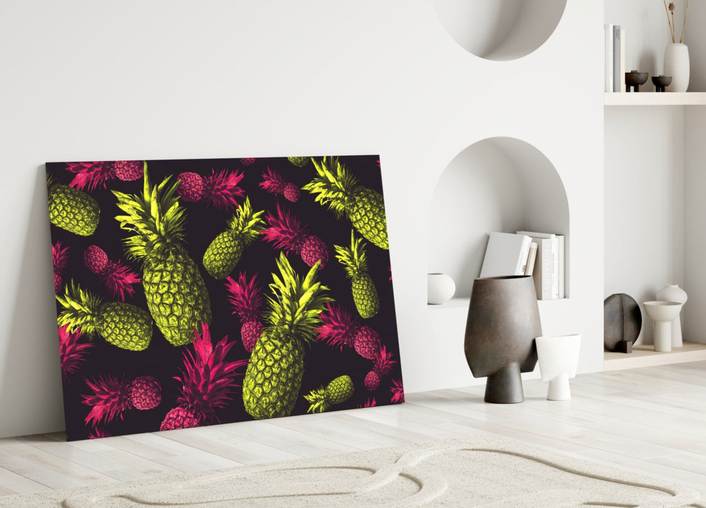 Tropical Pineapple Toss Print Glass Wall Art