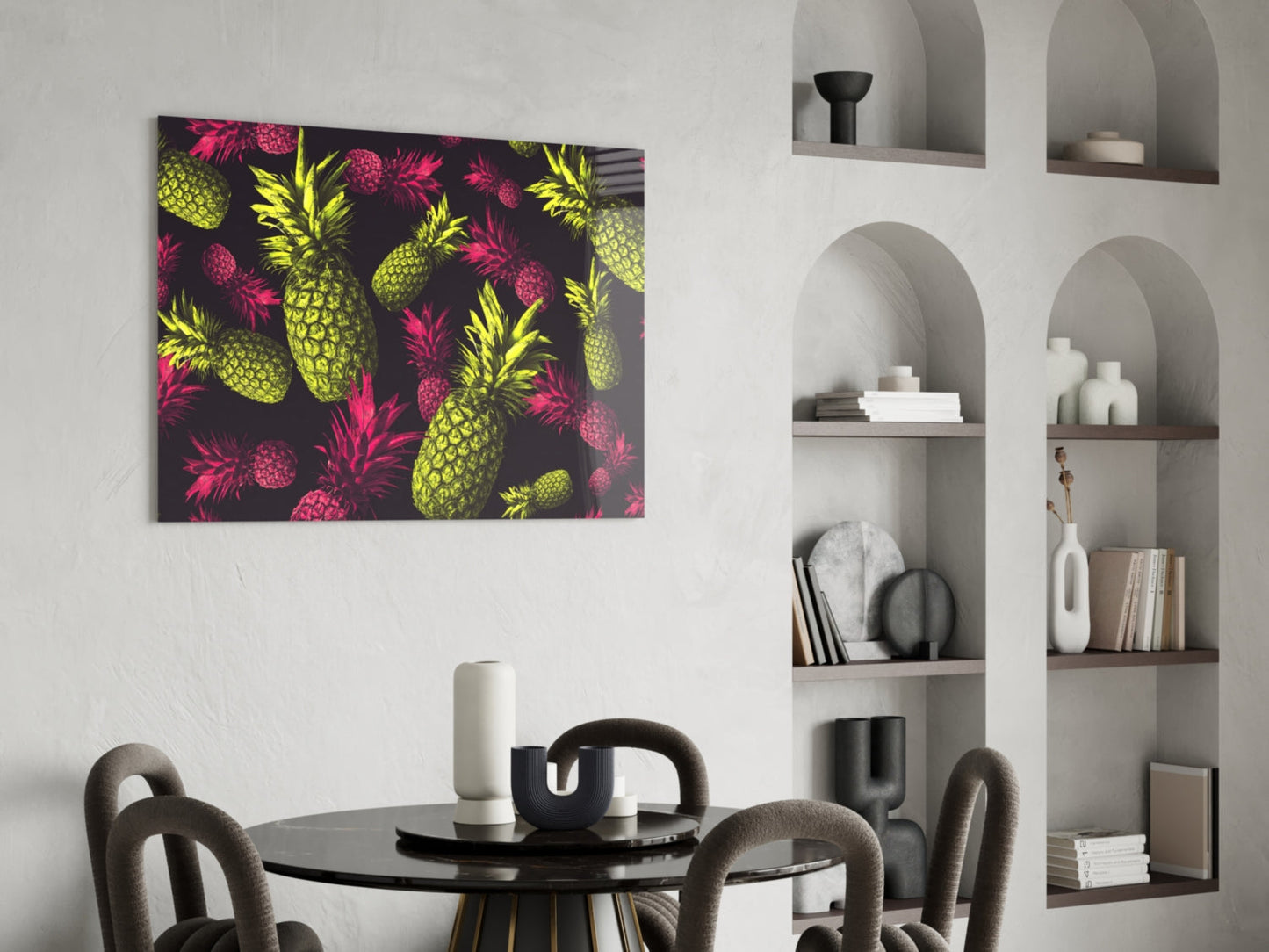 Tropical Pineapple Toss Print Glass Wall Art