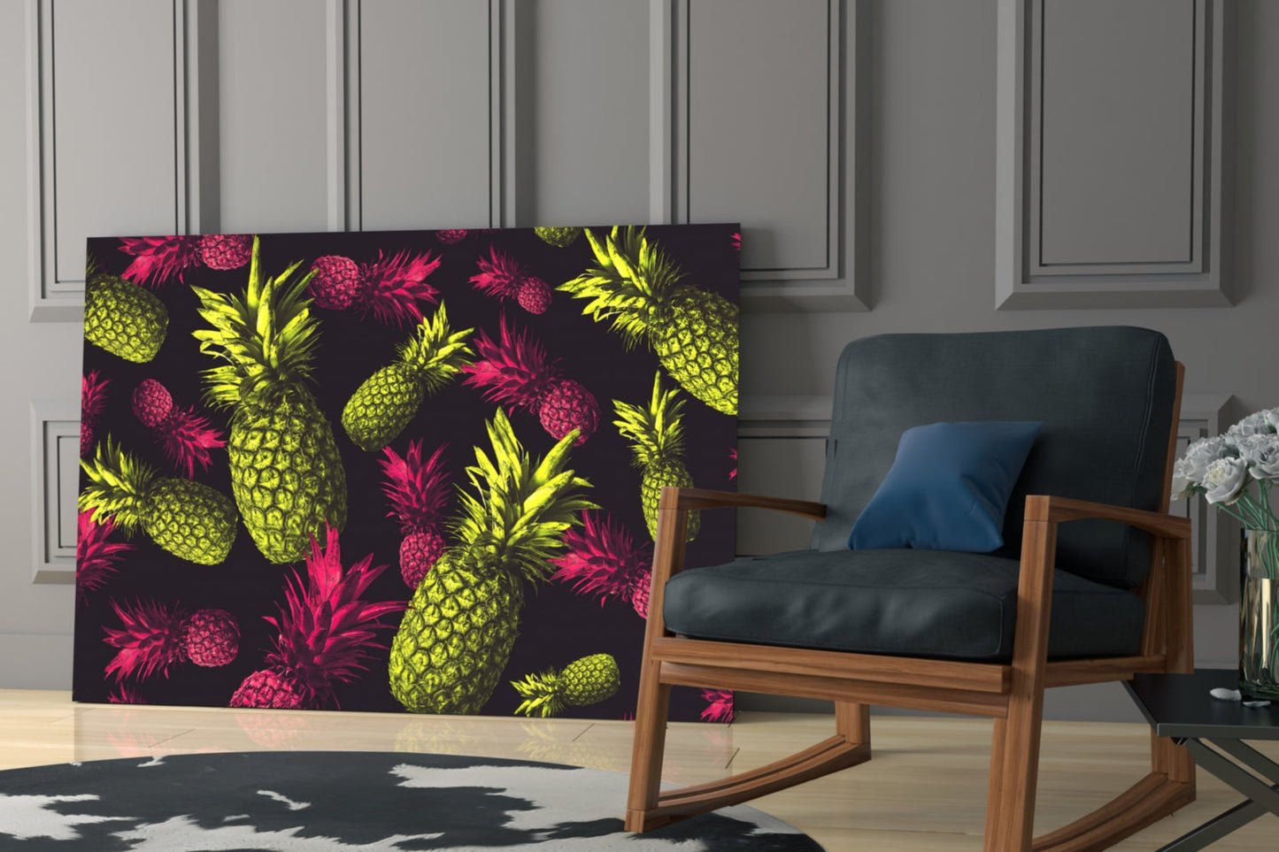 Tropical Pineapple Toss Print Glass Wall Art