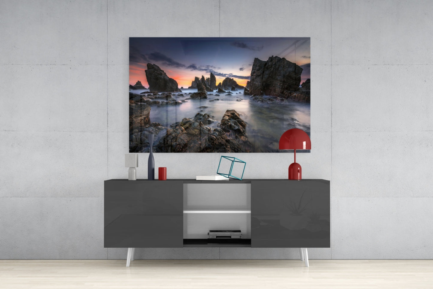 Long Exposure Sea Stacks at Dusk Glass Wall Art