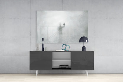 Foggy Pane Reaching Hand Grey Glass Wall Art