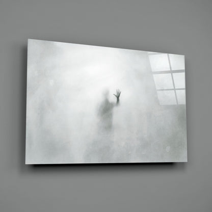 Foggy Pane Reaching Hand Grey Glass Wall Art