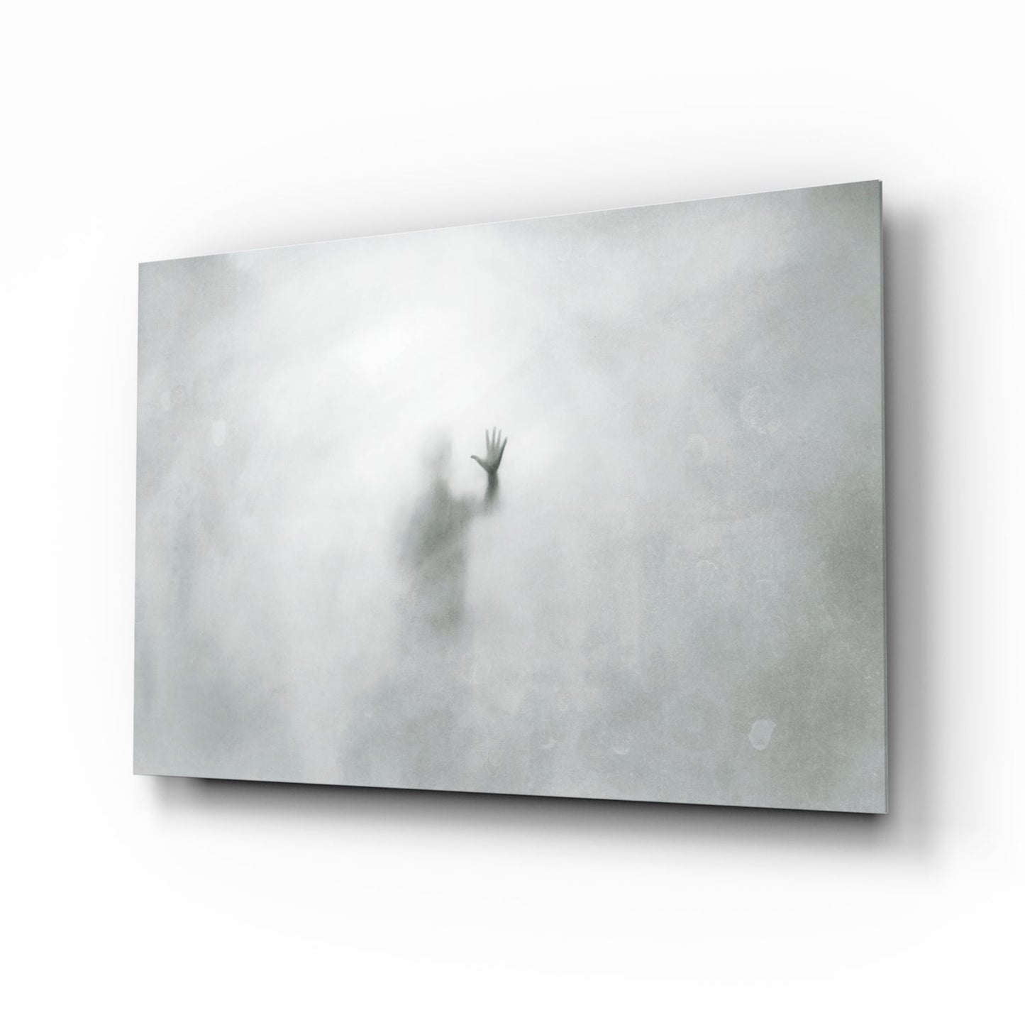 Foggy Pane Reaching Hand Grey Glass Wall Art