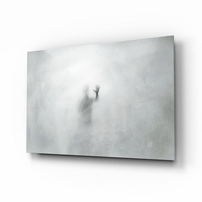 Foggy Pane Reaching Hand Grey Glass Wall Art