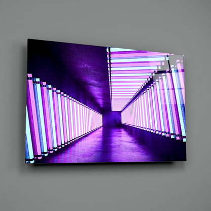 Violet Neon Tube Corridor Glass Wall Art
