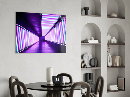 Violet Neon Tube Corridor Glass Wall Art