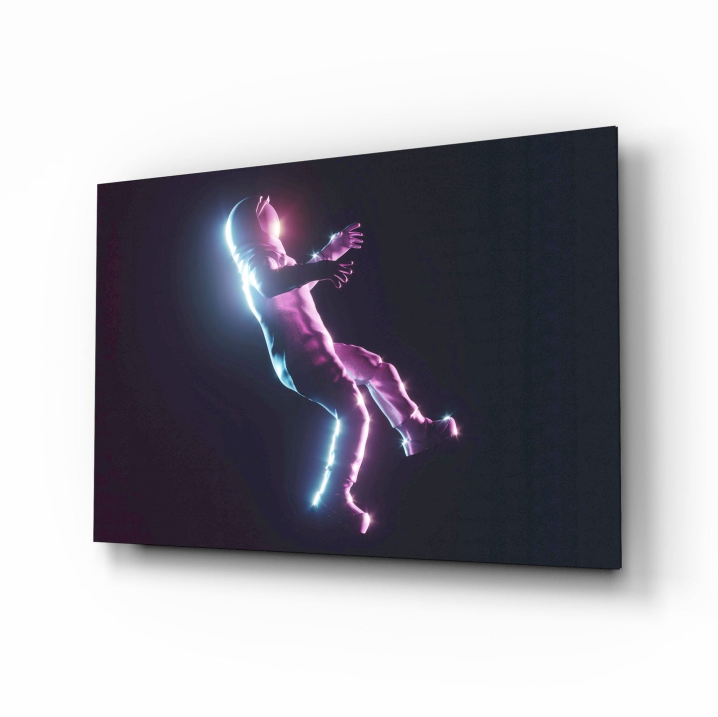 Neon Lit Floating Figure Glass Wall Art