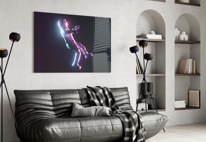 Neon Lit Floating Figure Glass Wall Art
