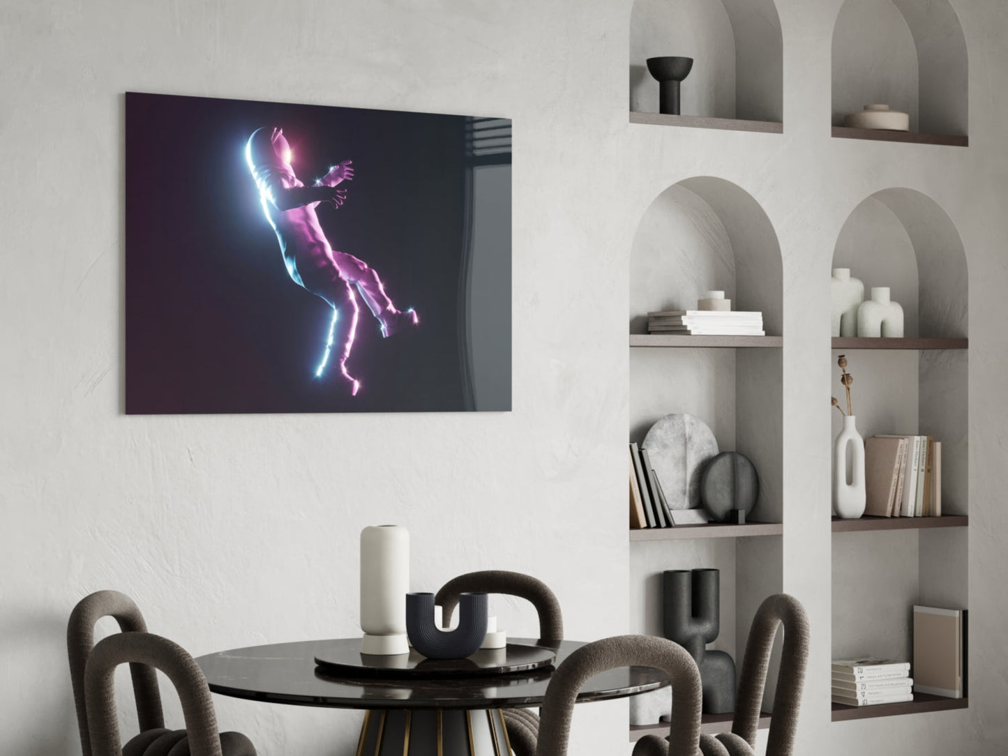 Neon Lit Floating Figure Glass Wall Art
