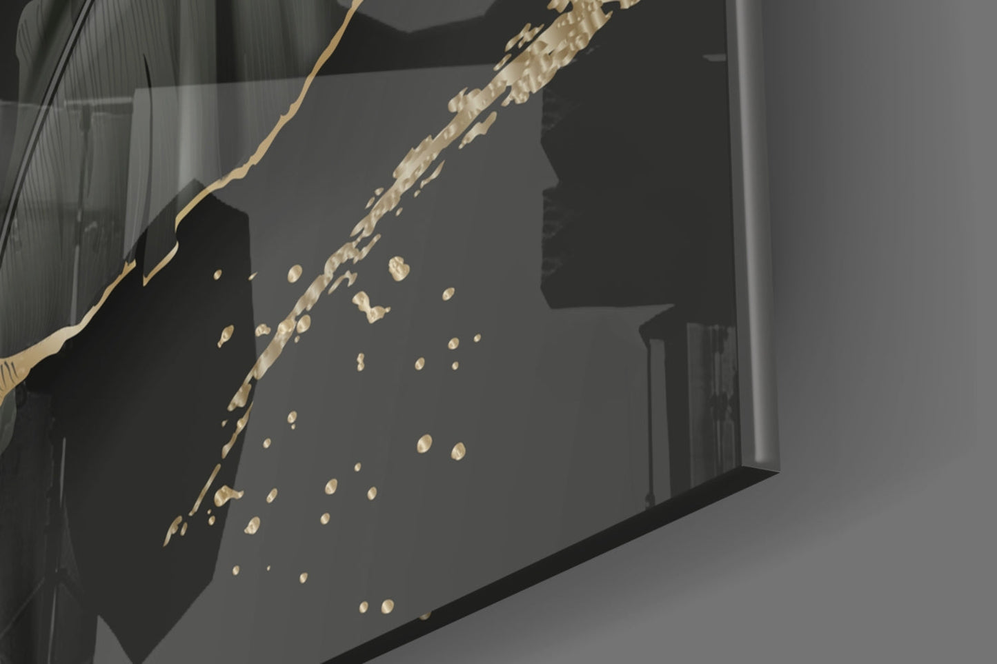 Golden Outline Black Leaves Glass Wall Art