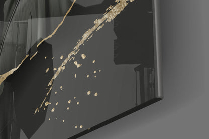 Golden Outline Black Leaves Glass Wall Art