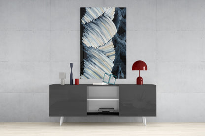 Cream Feather Wings Navy Glass Wall Art