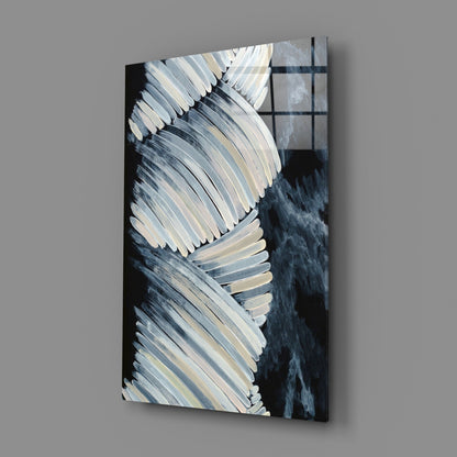 Cream Feather Wings Navy Glass Wall Art