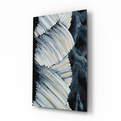 Cream Feather Wings Navy Glass Wall Art
