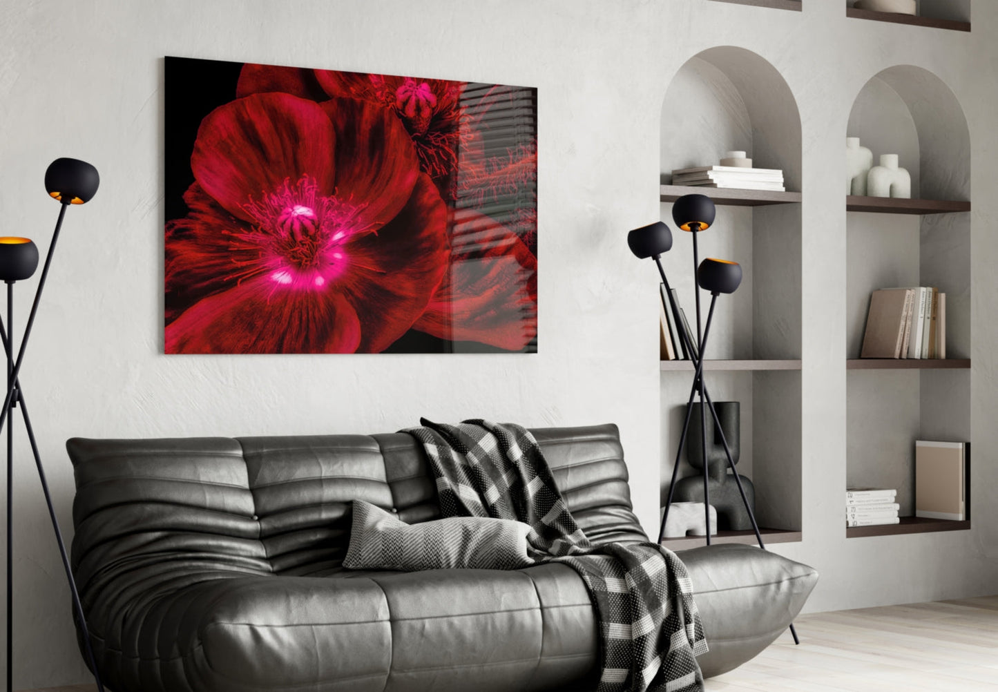 Crimson Poppy With Magenta Center Glass Wall Art